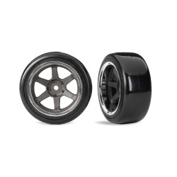 1.9" Gray 6-Spoke Rear Wheels & Hard Drift Tires (2)