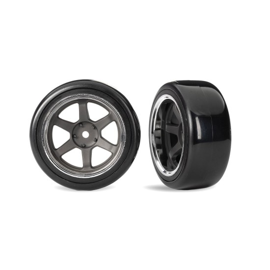 1.9" Gray 6-Spoke Rear Wheels & Hard Drift Tires (2)