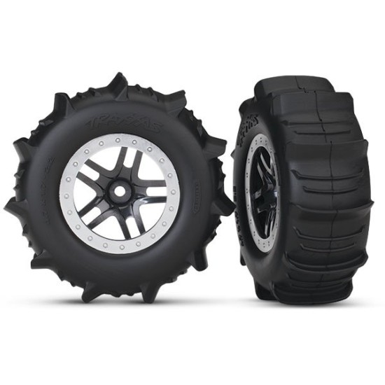 Black & Satin Chrome Wheels with Paddle Tires (2)